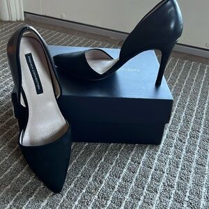 Black suede & leather pump